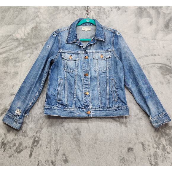Madewell Jackets & Blazers - Madewell Jacket Womens L Blue Ellery Wash Distressed Jean Denim Trucker Casual